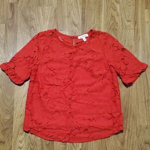 Monteau Red Lace Eyelet Top Womens Size S